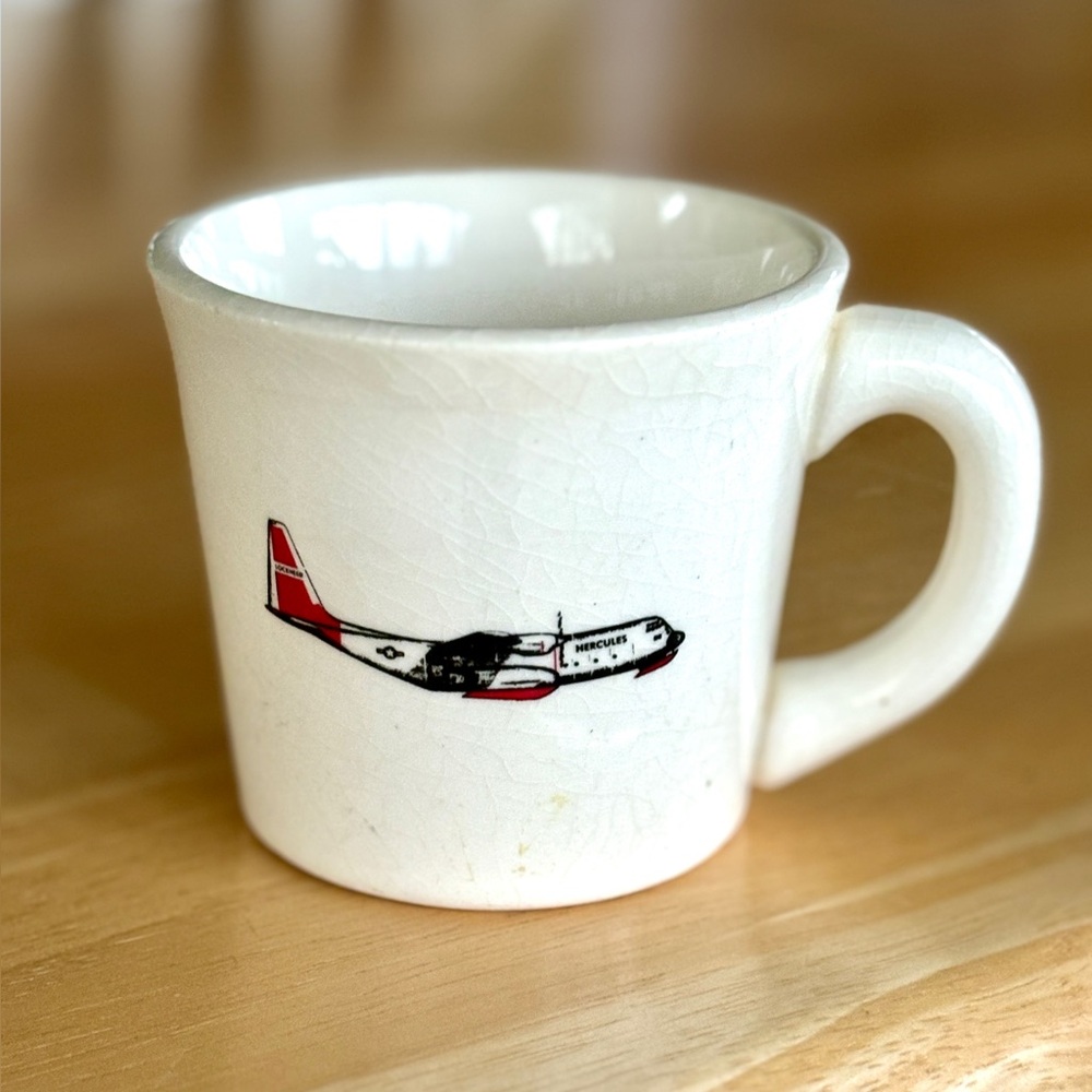 Vintage Lockheed C-130 Hercules ceramic mug. Made in USA.